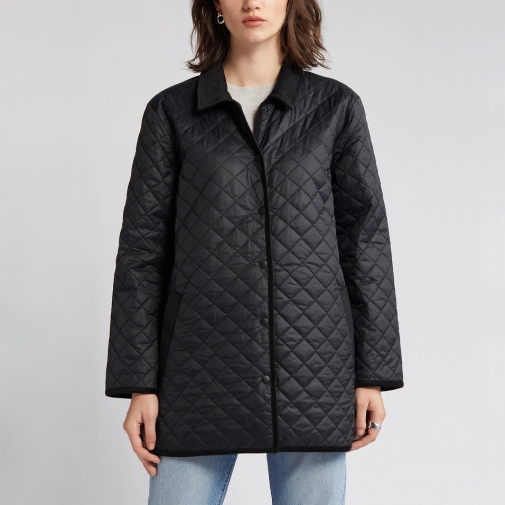 EILEEN FISHER Eggshell Recycled Nylon Quilted Jacket Black Size Petite Large PL
